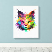 Cute Neon Ink Cat Canvas Afdruk (Insitu (Houten vloer))