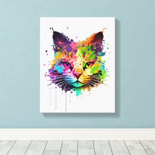Cute Neon Ink Cat Canvas Afdruk (Insitu (Houten vloer))