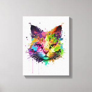 Cute Neon Ink Cat Canvas Afdruk