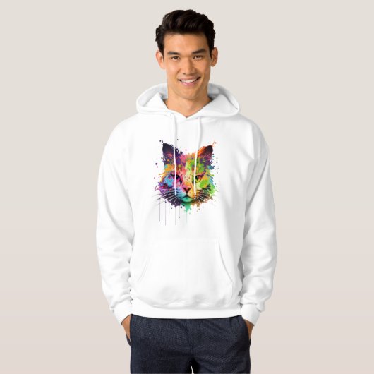 Cute Neon Ink Cat Hoodie (Voorkant volledig)