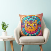 Cute Neon Kat Badge Kussen (Stoel)