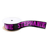 Cute Neon Pink & Black Custom Name Satin Ribbon Satijnen Lint (Spoel)