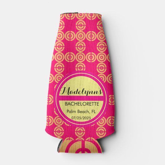 Cute Neon Pink Wedding Party voor Gepersonaliseerd Flesjeskoeler (Voorkant)