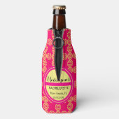 Cute Neon Pink Wedding Party voor Gepersonaliseerd Flesjeskoeler (Fles Achterkant)