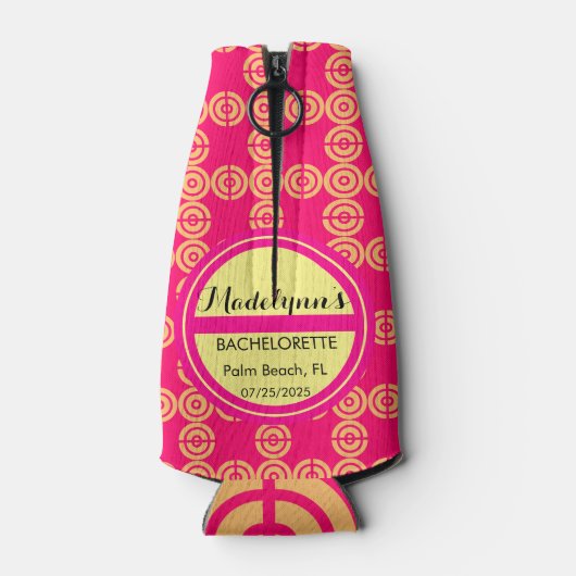 Cute Neon Pink Wedding Party voor Gepersonaliseerd Flesjeskoeler (Achterkant)