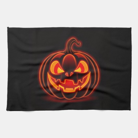 Cute Neon Pumpkin Halloween Kitchen Towel Theedoek (Horizontaal)