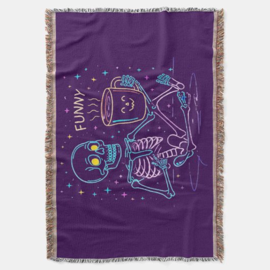 Cute Neon Skeleton Drinking Coffee – Funny Pastel Deken (Voorkant Verticaal)