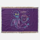 Cute Neon Skeleton Drinking Coffee – Funny Pastel Deken (Voorkant)