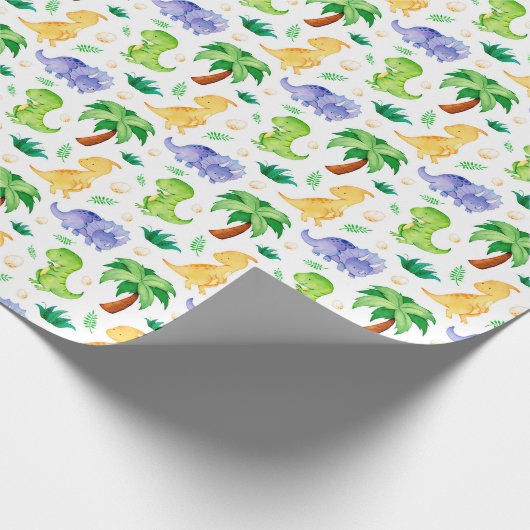 Cute Neon Waterverf Dinosaur Pattern Cadeaupapier (Hoek)