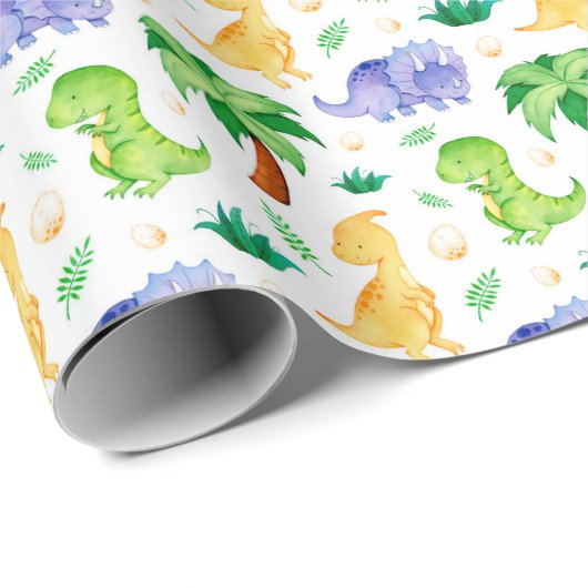 Cute Neon Waterverf Dinosaur Pattern Cadeaupapier (Rol Hoek)