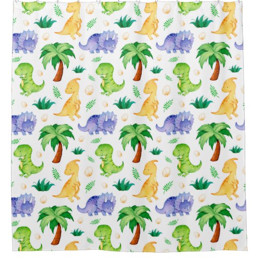 Cute Neon Waterverf Dinosaur Pattern Douchegordijn (Voorkant)