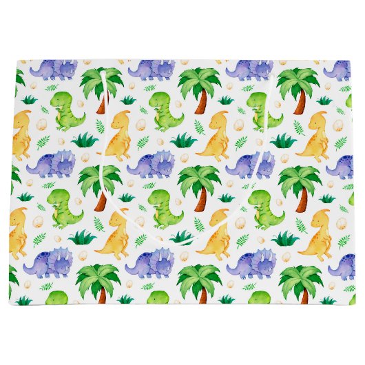 Cute Neon Waterverf Dinosaur Pattern Groot Cadeauzakje (Voorkant)