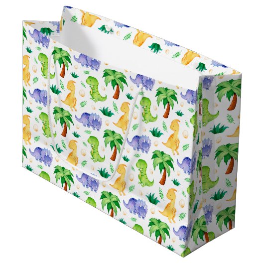 Cute Neon Waterverf Dinosaur Pattern Groot Cadeauzakje (Voorkant Gekanteld)