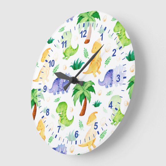 Cute Neon Waterverf Dinosaur Pattern Grote Klok (Hoek)