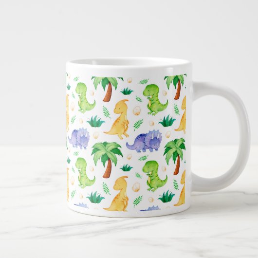 Cute Neon Waterverf Dinosaur Pattern Grote Koffiekop (Rechts)