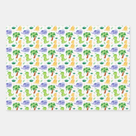 Cute Neon Waterverf Dinosaur Pattern Inpakpapier Vel (Voorkant 2)