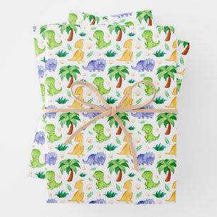 Cute Neon Waterverf Dinosaur Pattern Inpakpapier Vel