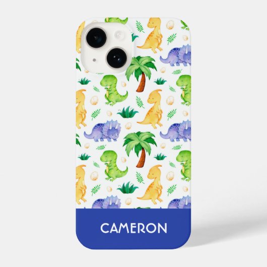 Cute Neon Waterverf Dinosaur Pattern iPhone Hoesje (Achterkant)