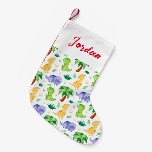 Cute Neon Waterverf Dinosaur Pattern Kleine Kerstsok (Voorkant (Hangend))