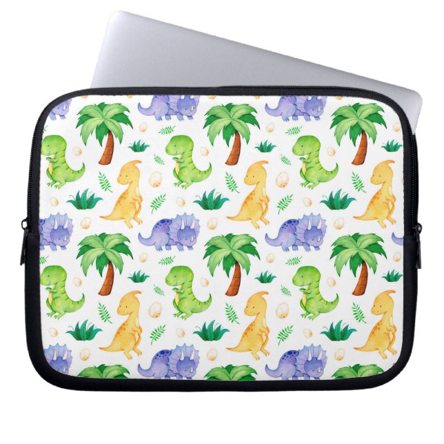 Cute Neon Waterverf Dinosaur Pattern Laptop Sleeve (Voorkant)