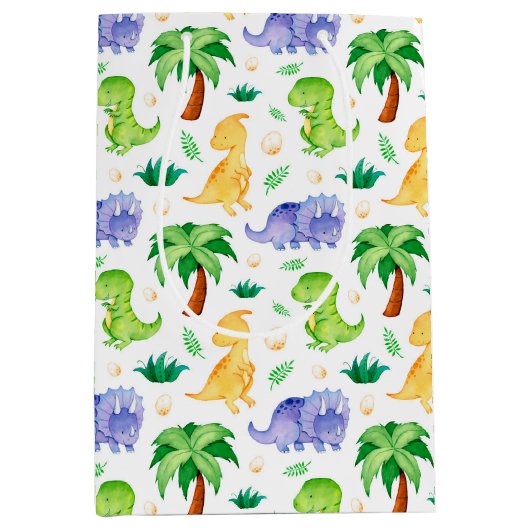 Cute Neon Waterverf Dinosaur Pattern Medium Cadeauzakje (Voorkant)