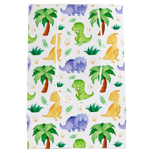Cute Neon Waterverf Dinosaur Pattern Medium Cadeauzakje (Achterkant)