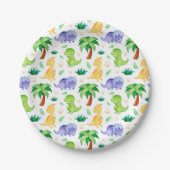 Cute Neon Waterverf Dinosaur Pattern Papieren Bordje (Voorkant)
