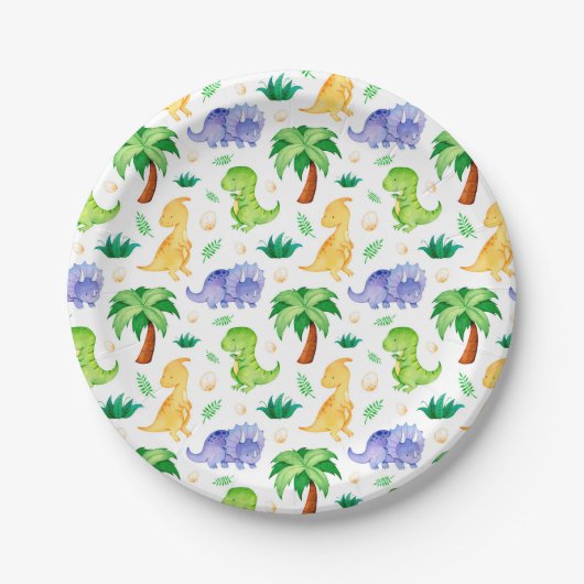 Cute Neon Waterverf Dinosaur Pattern Papieren Bordje (Voorkant)