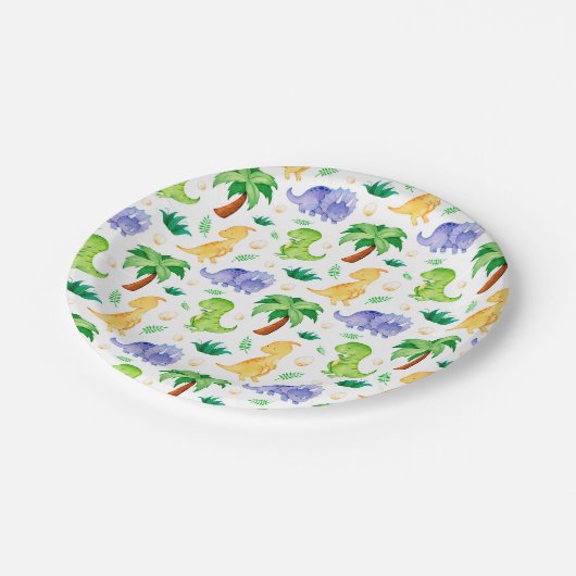 Cute Neon Waterverf Dinosaur Pattern Papieren Bordje (Gekanteld)