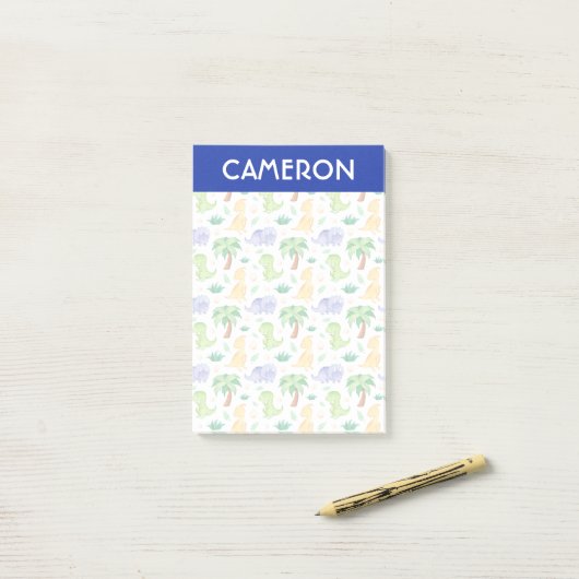 Cute Neon Waterverf Dinosaur Pattern Post-it® Notes (Op bureau)