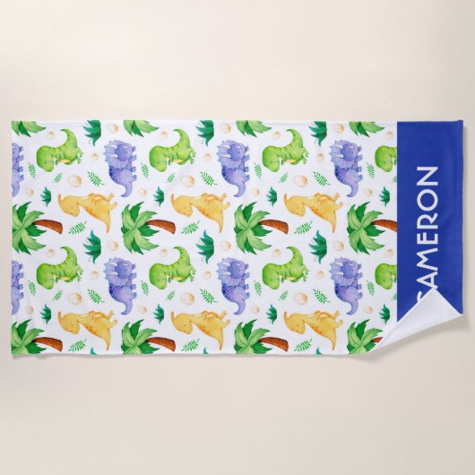 Cute Neon Waterverf Dinosaur Pattern Strandlaken (Voorkant)