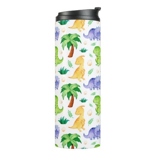 Cute Neon Waterverf Dinosaur Pattern Thermosbeker (Gedraaid links)