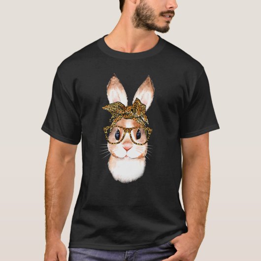 Cute Nerd Easter Bunny Ma Leopard Bandana Rabbit T-shirt (Voorkant)