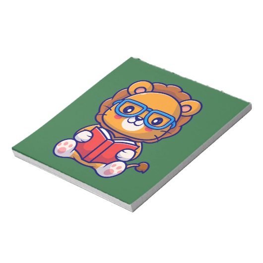Cute Nerd Lion Reading a Book Notitieblok (Linkerzijde)