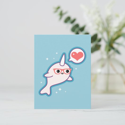 Cute Nerd Narwhal Briefkaart (Staand voorkant)