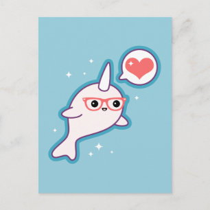Cute Nerd Narwhal Briefkaart
