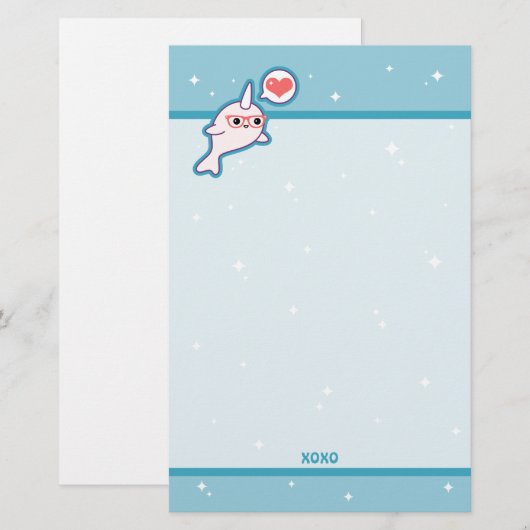 Cute Nerd Narwhal Briefpapier (Voorkant / Achterkant)