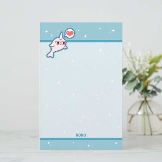 Cute Nerd Narwhal Briefpapier (Staand voorkant)