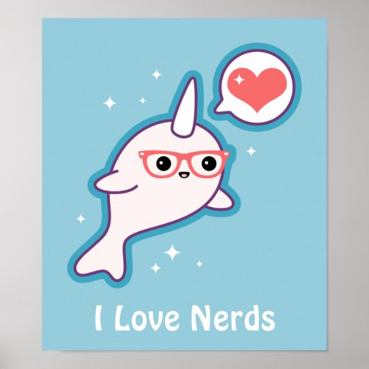 Cute Nerd Narwhal Poster (Voorkant)