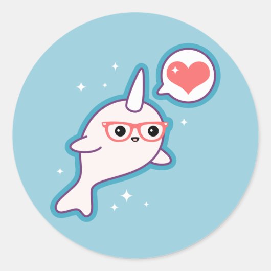 Cute Nerd Narwhal Ronde Sticker (Voorkant)