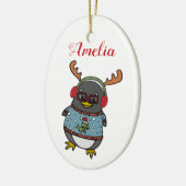 Cute Nerd Penguin | Eigen naam kerstmis Keramisch Ornament (Links)