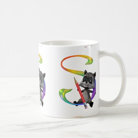 Cute Nerd Raccon Monogram S Koffiemok (Rechts)