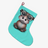 Cute Nerdy Baby Hippo Wearing Glasses Grote Kerstsok (Voorkant (Hangend))