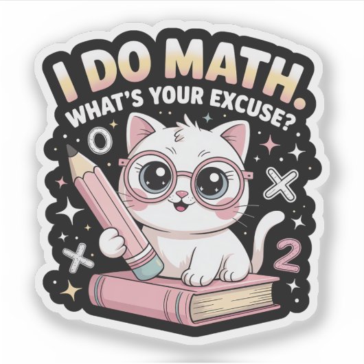 Cute Nerdy Cat with Glasses – Funny Math Teacher Sticker (Voorkant)