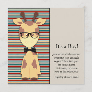 Cute Nerdy Geek Giraffe Baby Jongens Shower Kaart