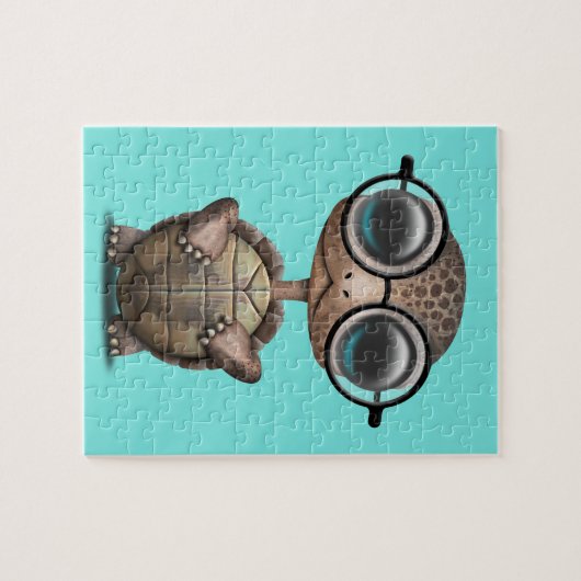 Cute Nerdy Turtle Weartle Glasses Legpuzzel (Horizontaal)