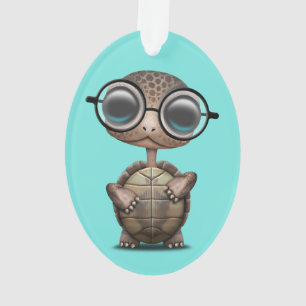 Cute Nerdy Turtle Weartle Glasses Ornament