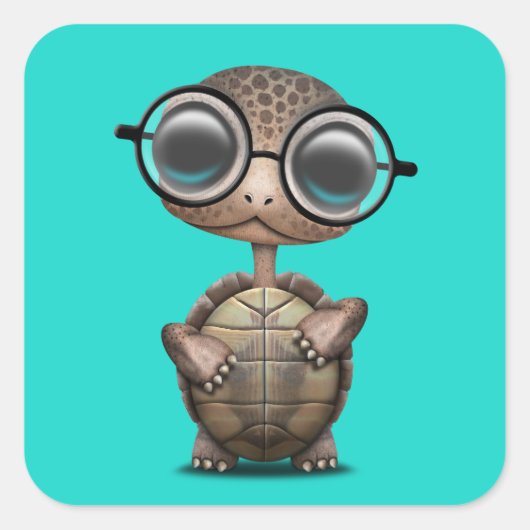 Cute Nerdy Turtle Weartle Glasses Vierkante Sticker (Voorkant)