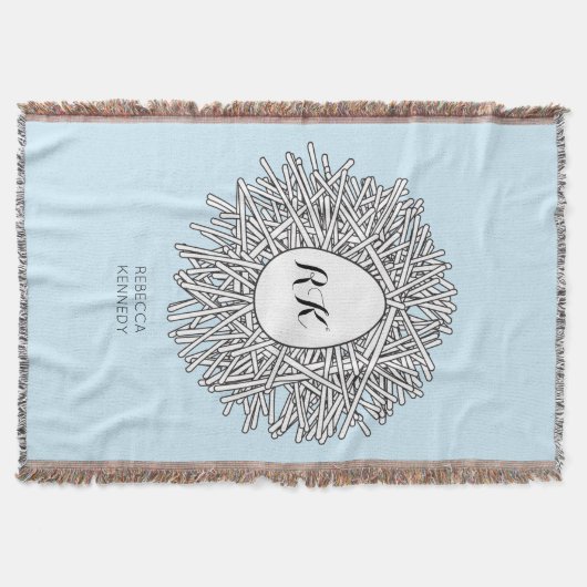 Cute Nest & Egg Personalized Initialen & Name Blue Deken (Voorkant)
