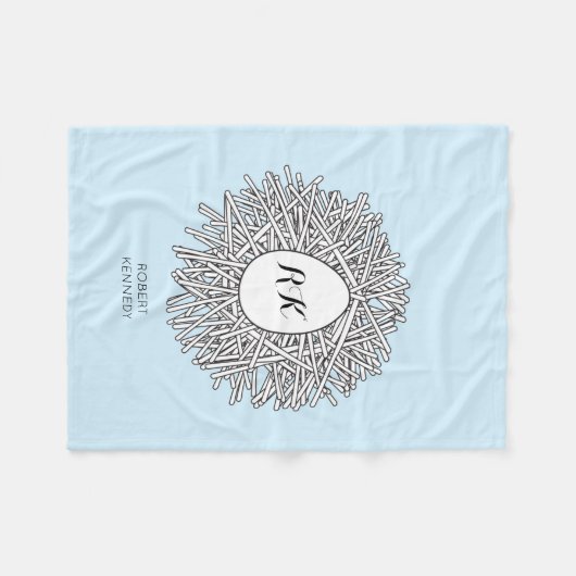 Cute Nest & Egg Personalized Initialen & Name Blue Fleece Deken (Voorkant (Horizontaal))